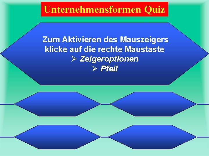 Unternehmensformen Quiz Zum Aktivieren des Mauszeigers klicke auf die rechte Maustaste Ø Zeigeroptionen Ø