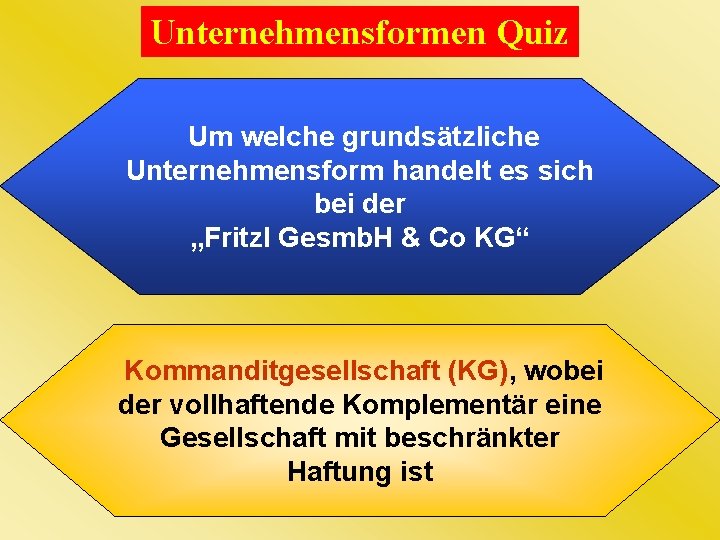 Unternehmensformen Quiz Um welche grundsätzliche Unternehmensform handelt es sich bei der „Fritzl Gesmb. H