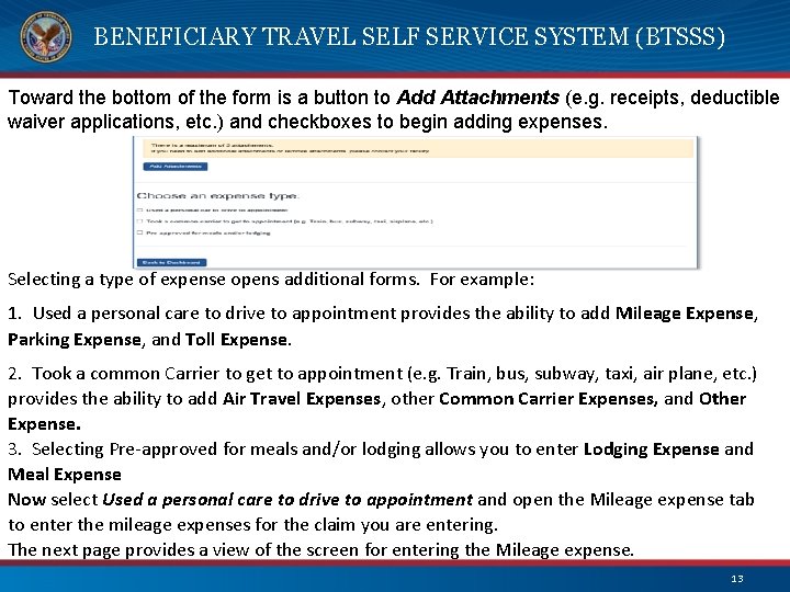 BENEFICIARY TRAVEL SELF SERVICE SYSTEM (BTSSS) Toward the bottom of the form is a