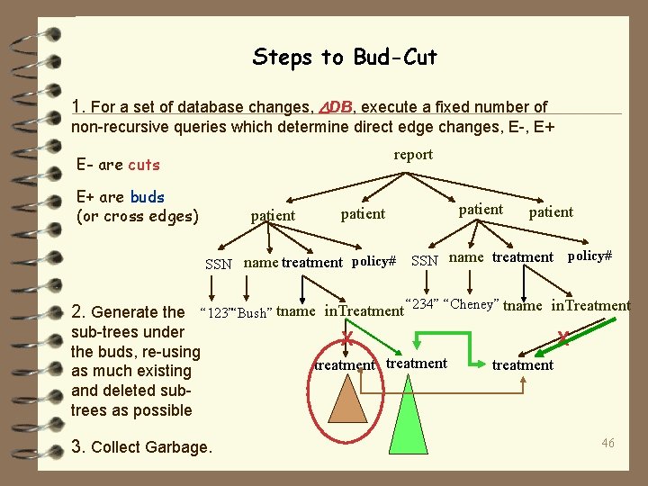 Steps to Bud-Cut 1. For a set of database changes, DB, execute a fixed