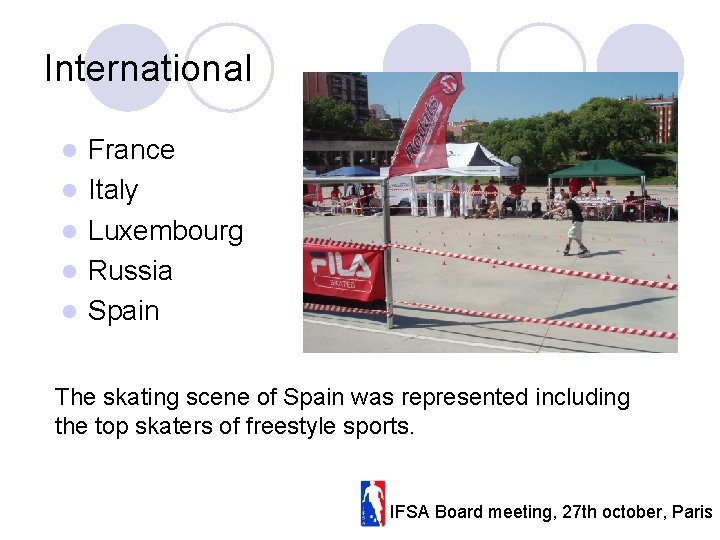 International l l France Italy Luxembourg Russia Spain The skating scene of Spain was