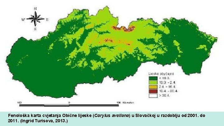 Fenološka karta cvjetanja Obične lijeske (Corylus avellana) u Slovačkoj u razdoblju od 2001. do