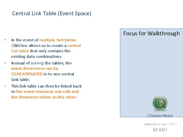 Central Link Table (Event Space) Focus for Walkthrough • • • In the event