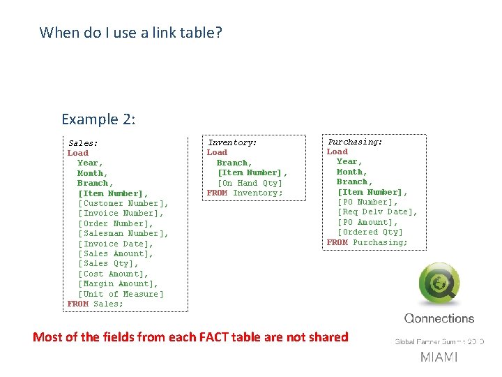 When do I use a link table? Example 2: Sales: Load Year, Month, Branch,