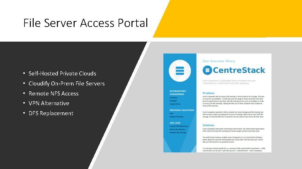 File Server Access Portal • Self-Hosted Private Clouds • Cloudify On-Prem File Servers •