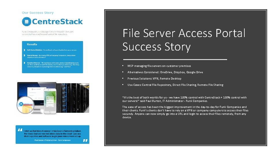 File Server Access Portal Success Story • MSP managing file servers on customer premises