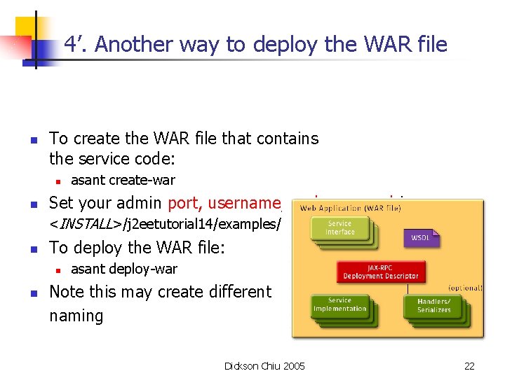 4’. Another way to deploy the WAR file n To create the WAR file