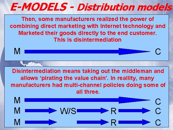 E-MODELS - Distribution models Then, some manufacturers realized the power of combining direct marketing