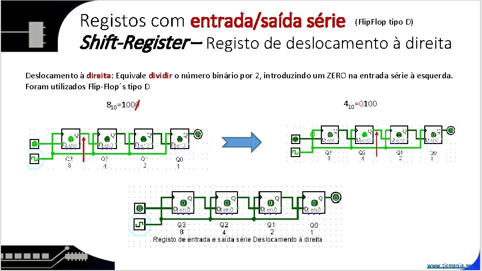 Registos com entrada/saída série (Flip. Flop tipo D) Shift-Register – Registo de deslocamento à