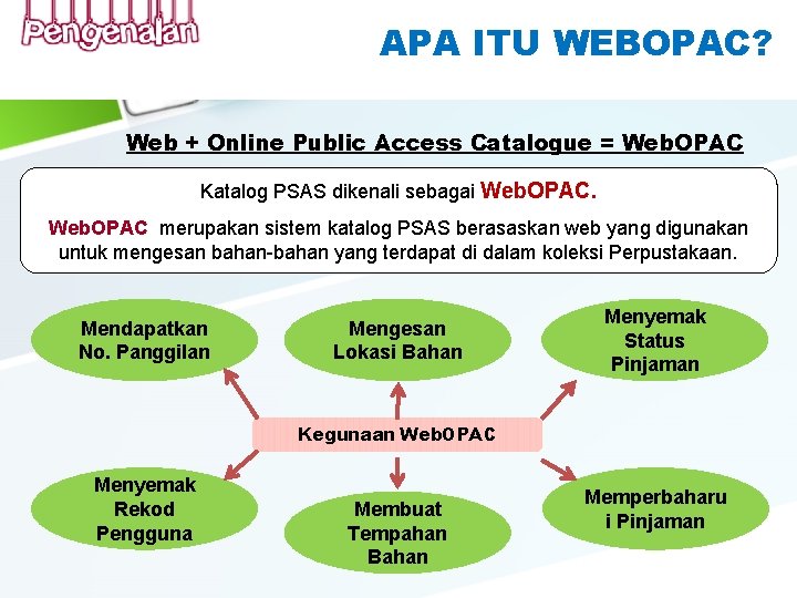 APA ITU WEBOPAC? Web + Online Public Access Catalogue = Web. OPAC Katalog PSAS