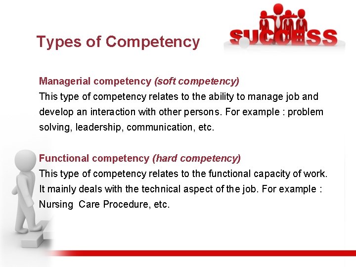 Types of Competency Managerial competency (soft competency) This type of competency relates to the