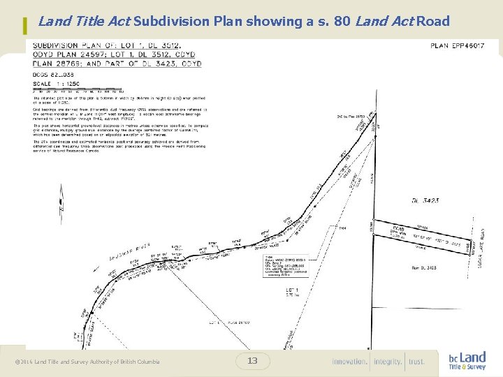 Land Title Act Subdivision Plan showing a s. 80 Land Act Road © 2016