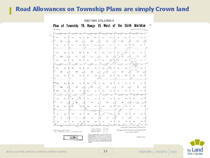 Road Allowances on Township Plans are simply Crown land © 2016 Land Title and