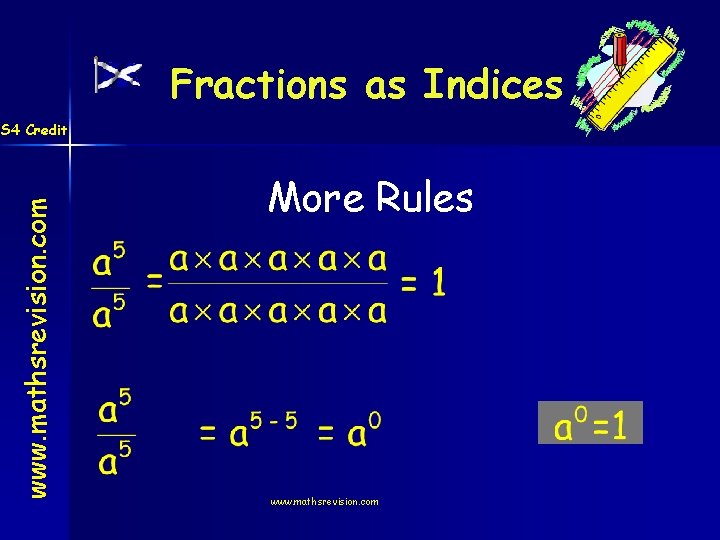 Fractions as Indices www. mathsrevision. com S 4 Credit More Rules www. mathsrevision. com