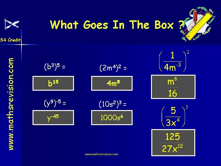 What Goes In The Box ? www. mathsrevision. com S 4 Credit (b 3)5