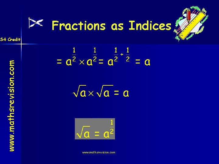 Fractions as Indices www. mathsrevision. com S 4 Credit www. mathsrevision. com 
