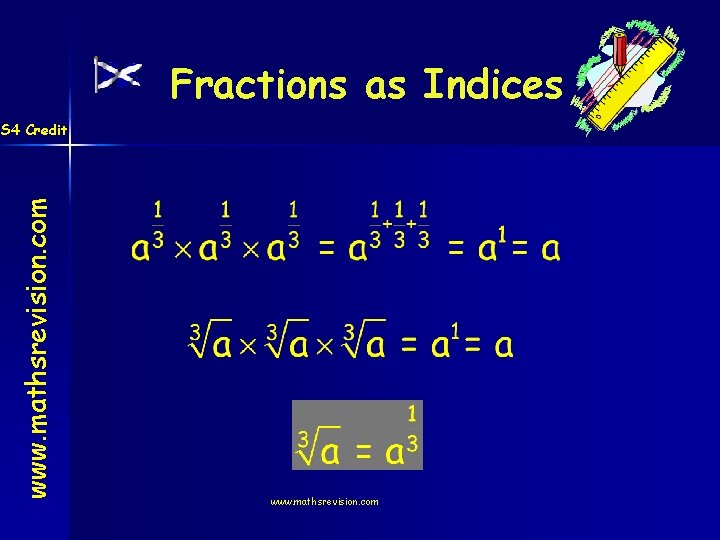 Fractions as Indices www. mathsrevision. com S 4 Credit www. mathsrevision. com 