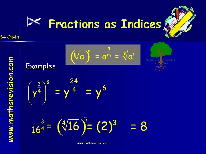 Fractions as Indices www. mathsrevision. com S 4 Credit Examples www. mathsrevision. com 