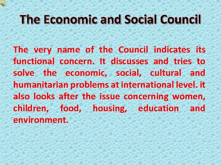 The Economic and Social Council The very name of the Council indicates its functional