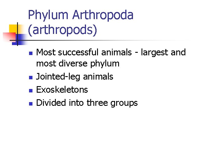 Phylum Arthropoda (arthropods) n n Most successful animals - largest and most diverse phylum