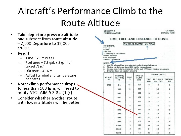 Aircraft’s Performance Climb to the Route Altitude • • Take departure pressure altitude and