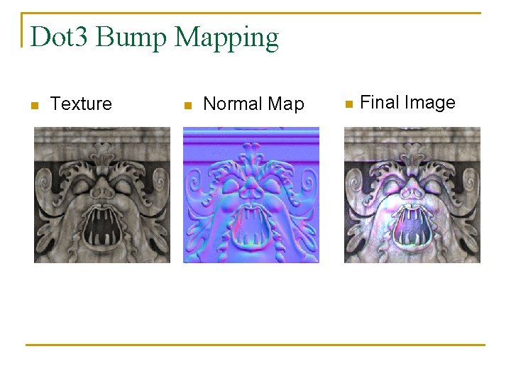 Dot 3 Bump Mapping n Texture n Normal Map n Final Image 