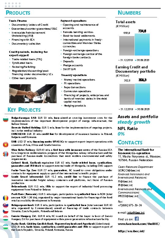 PRODUCTS Trade Finance • Documentary Letters of Credit • Guarantees/counter-guarantees/SBLC • Irrevocable Reimbursement Undertaking