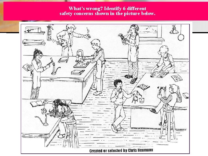 What’s wrong? Identify 6 different safety concerns shown in the picture below. 