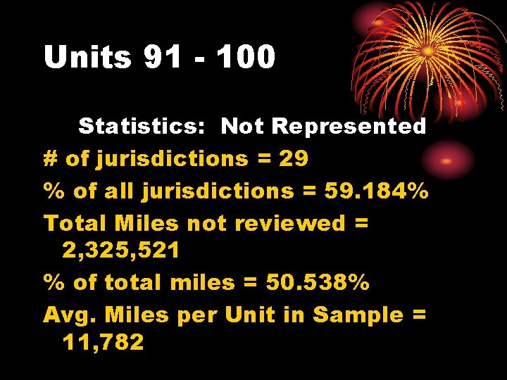 Units 91 - 100 Statistics: Not Represented # of jurisdictions = 29 % of