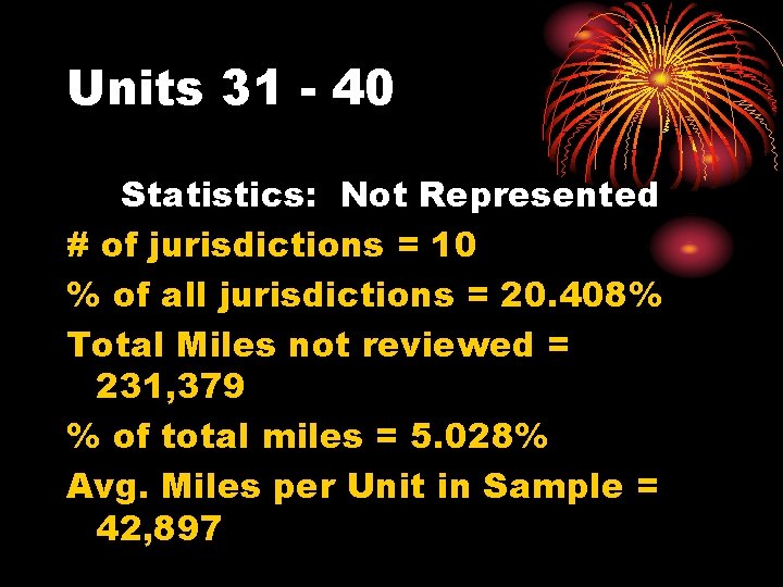 Units 31 - 40 Statistics: Not Represented # of jurisdictions = 10 % of