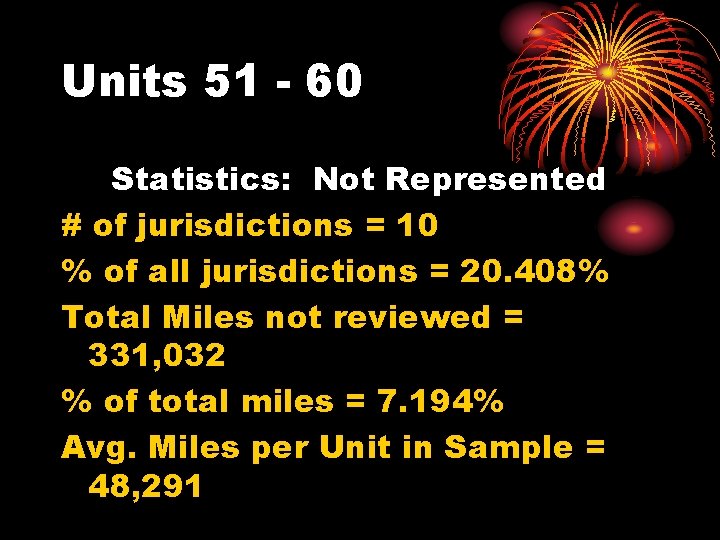 Units 51 - 60 Statistics: Not Represented # of jurisdictions = 10 % of