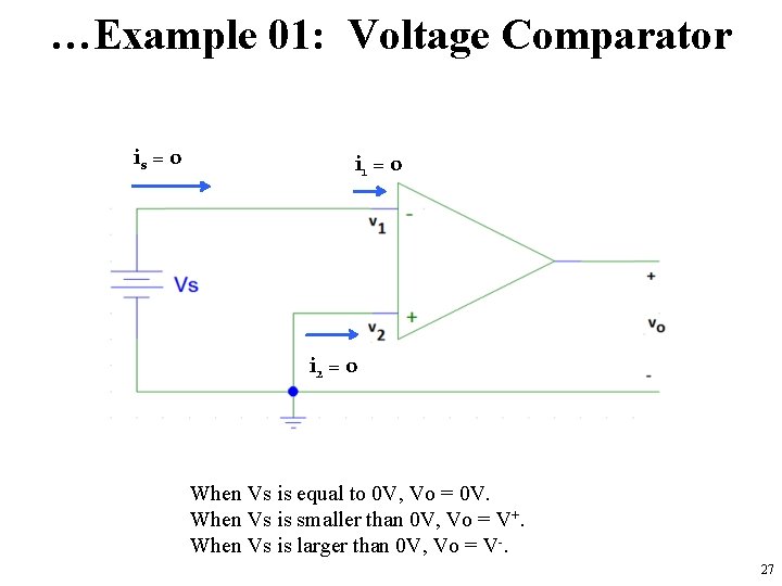 …Example 01: Voltage Comparator is = 0 i 1 = 0 i 2 =