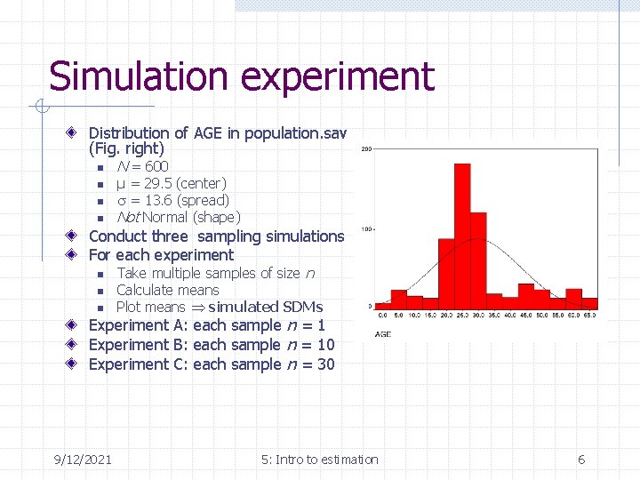 Simulation experiment Distribution of AGE in population. sav (Fig. right) n n N =