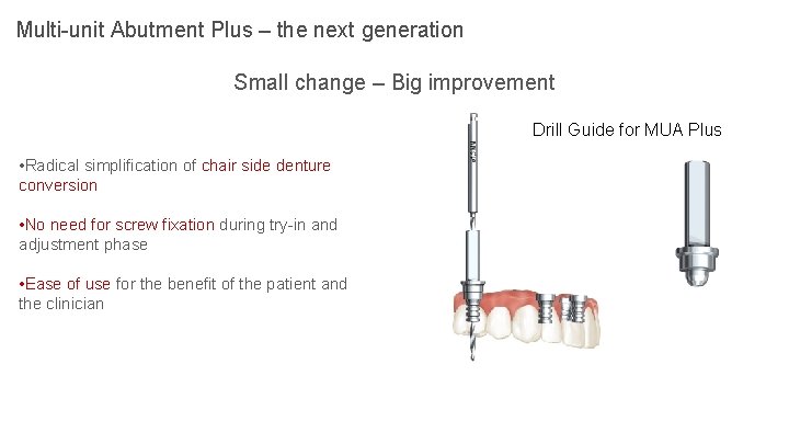 Multi-unit Abutment Plus – the next generation Small change – Big improvement Drill Guide