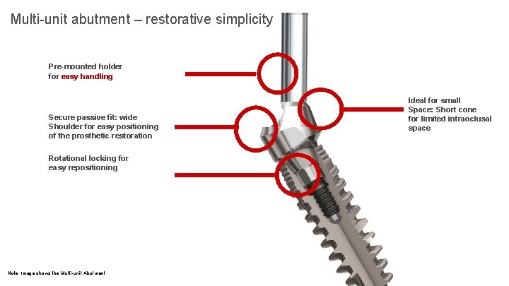 Multi-unit abutment – restorative simplicity Pre-mounted holder for easy handling Secure passive fit: wide