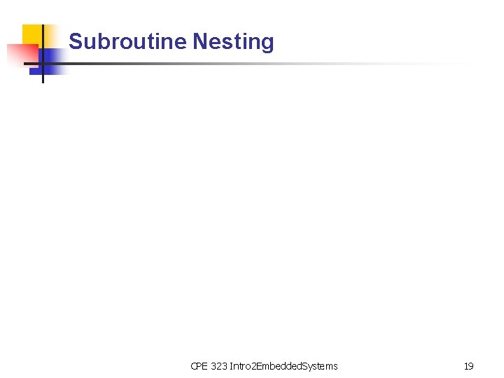 Subroutine Nesting CPE 323 Intro 2 Embedded. Systems 19 