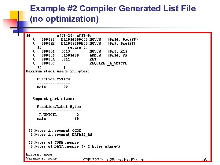 Example #2 Compiler Generated List File (no optimization) 14    000028 00002