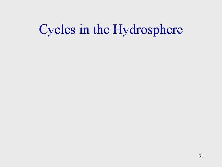 Cycles in the Hydrosphere 31 