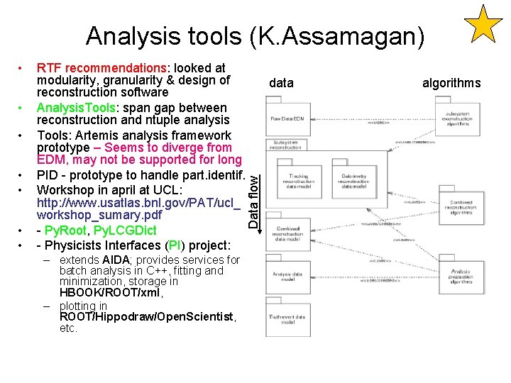 Analysis tools (K. Assamagan) • • • RTF recommendations: looked at modularity, granularity &