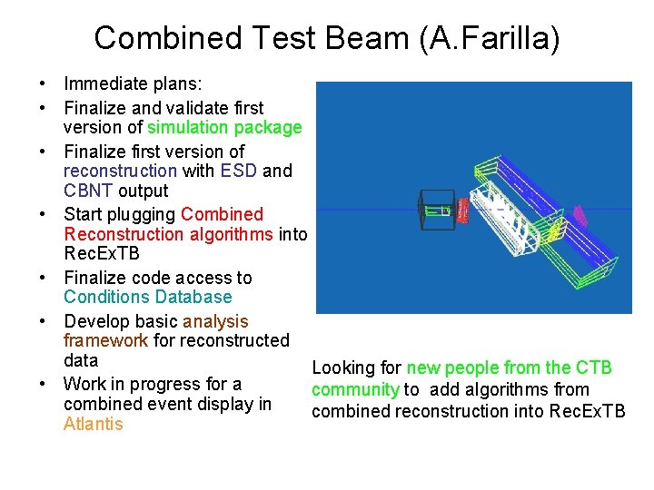 Combined Test Beam (A. Farilla) • Immediate plans: • Finalize and validate first version