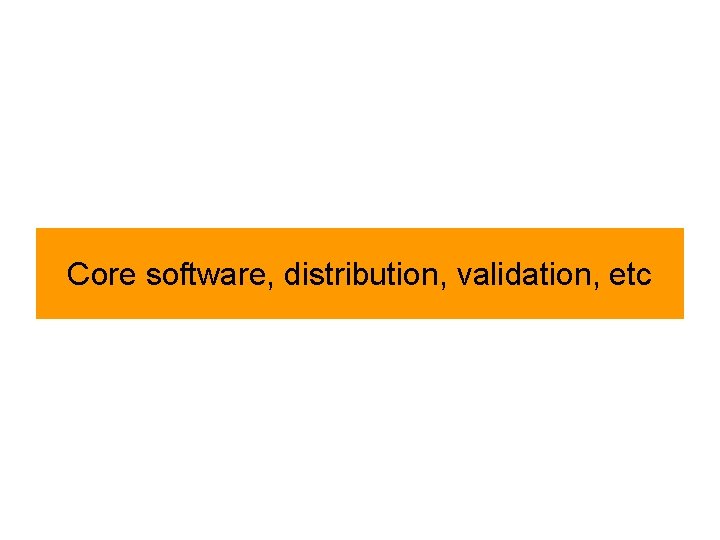 Core software, distribution, validation, etc 