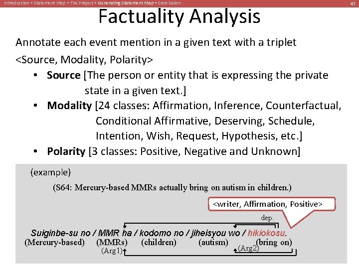 Introduction • Statement Map • The Project • Generating Statement Map • Conclusion Factuality