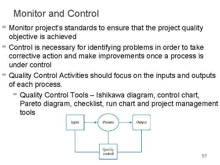 Monitor and Control Monitor project’s standards to ensure that the project quality objective is