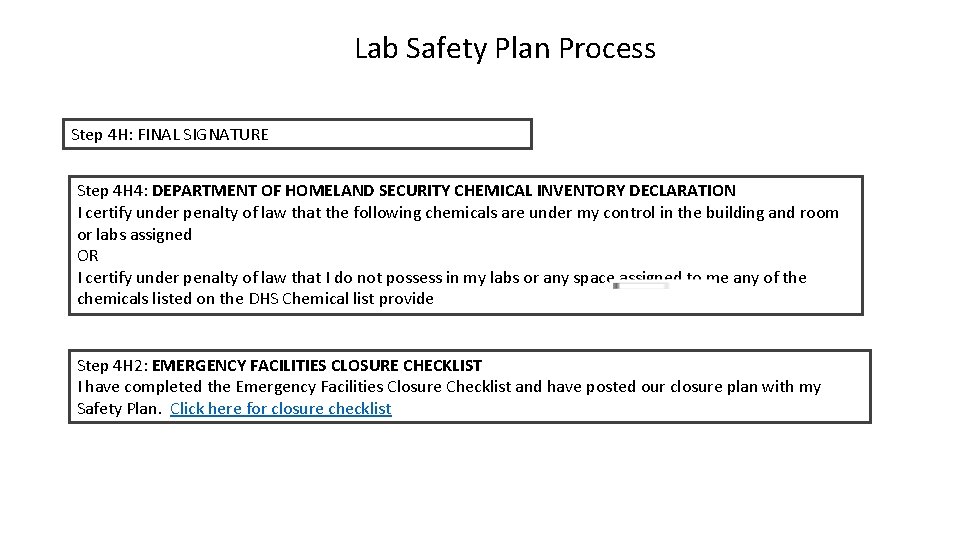 Lab Safety Plan Process Step 4 H: FINAL SIGNATURE Step 4 H 4: DEPARTMENT