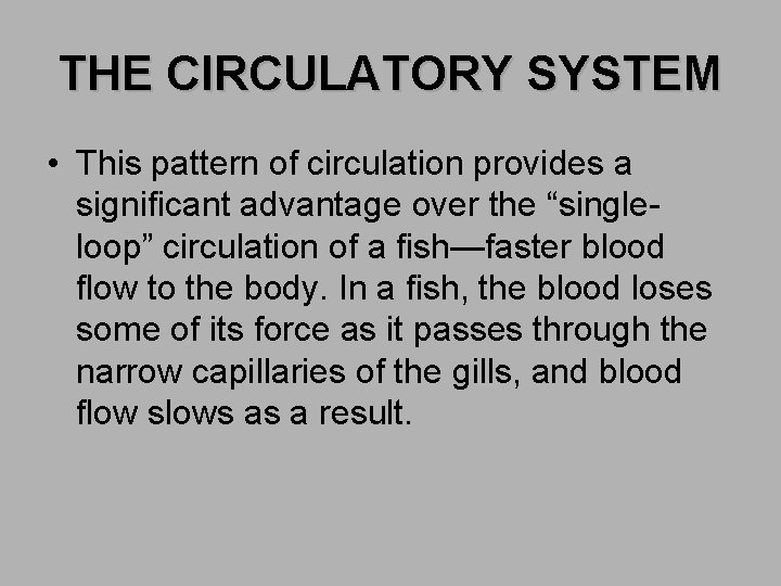 THE CIRCULATORY SYSTEM • This pattern of circulation provides a significant advantage over the