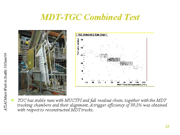 ATLAS Muon Week in Seattle 30/June/04 MDT-TGC Combined Test l TGC has stable runs