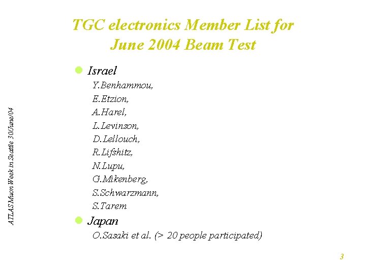 TGC electronics Member List for June 2004 Beam Test ATLAS Muon Week in Seattle