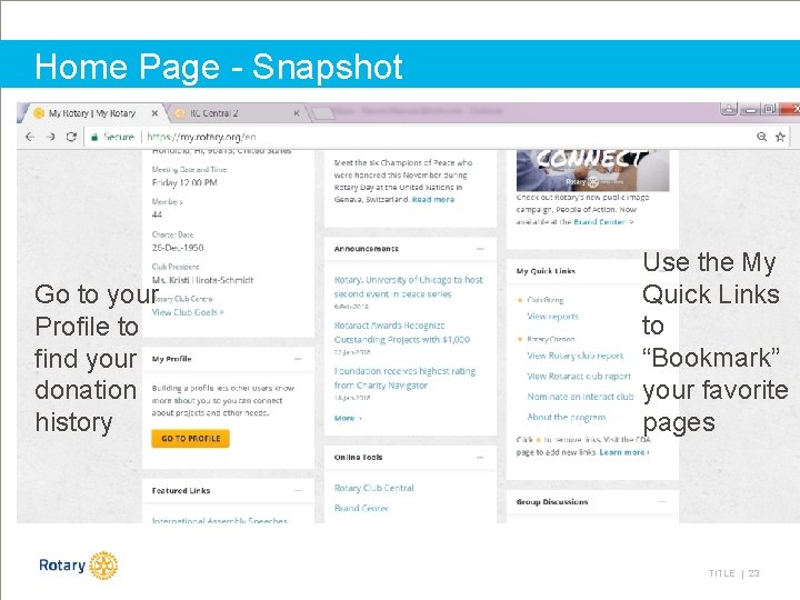 Home Page - Snapshot Head § Bullets Go to your Profile to find your