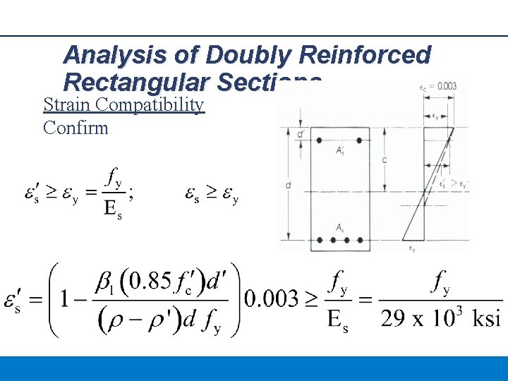 Analysis of Doubly Reinforced Rectangular Sections Strain Compatibility Confirm 