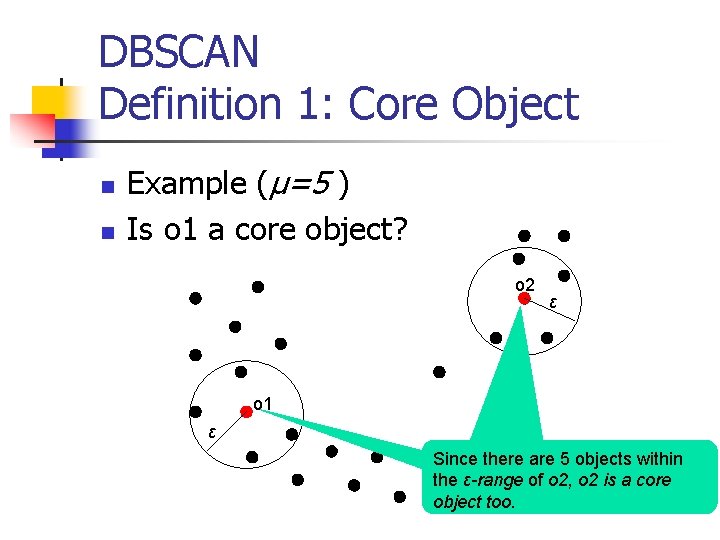 DBSCAN Definition 1: Core Object n n Example (µ=5 ) Is o 1 a